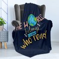 thumbnail image 4 of Book Soft Flannel Fleece Throw Blanket, World Belongs to Those Who Read Inspirational Words Print on Dark Blue Background, Cozy Plush for Indoor and Outdoor Use, 60" x 80", Multicolor, by Ambesonne, 4 of 5