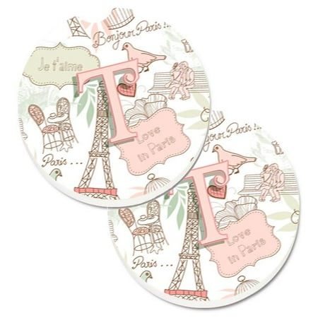 

Letter T Love in Paris Pink Set of 2 Cup Holder Car Coaster