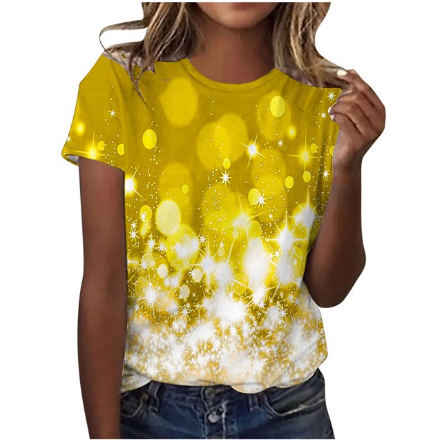 Dealovy T-Shirts pour Femmes Manches Courtes Décontractées Tuniques Imprimées Hauts Col Rond Été Amples Confortables Blouses