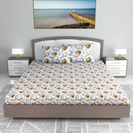King Size Double Bedsheet With 2 Pillow Covers – 108 X 108 Inches Grey & Brown | Ideal For Gifting Diwali Dussehra – Soft & Smoothing Touch Bedsheet