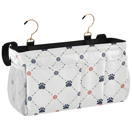 Ryvnso Bedside Caddy Paw Flower Checkered Bedside Storage Bag Hanging Organizer
