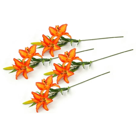 - Set of 4 Orange Striped Artificial Long Stem Tiger Lilies 30