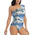 thumbnail image 3 of Easygdp Christmas Snowman In The Snow Women's One Shoulder Ruffle Monokini Bathing Suits with Removable Chest Pad, Quick Drying - Small, 3 of 8