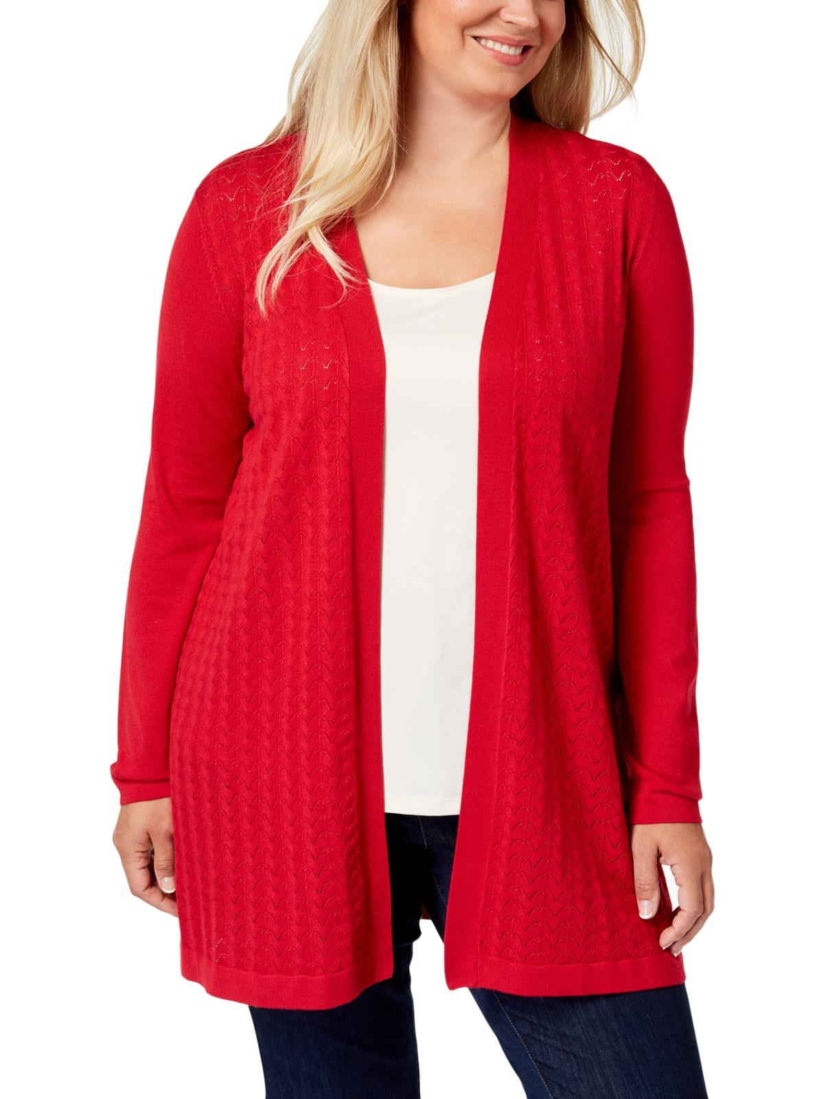 Karen Scott Womens Plus Pointele Duster Open Front Duster Cardigan