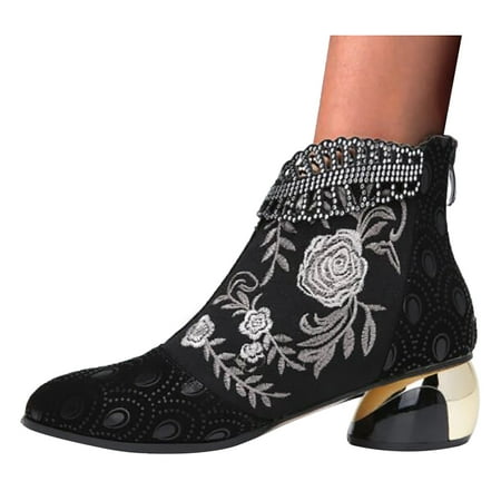 

christmas women s vintage embroidery pointed toe zipper high heel short naked boots shoes