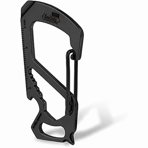 CJB KS00BK Carabiner Clip Multitool Stainless Steel 7 Tools in 1, Quick Release Clasp, Wrench, Cross Screwdriver, Slotted Screwdriver, Bottle Opener, Ruler, Key Holder (PVD Black)