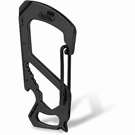 CJB KS00BK Carabiner Clip Multitool Stainless Steel 7 Tools in 1 Quick Release Clasp Wrench Cross Screwdriver Slotted Screwdriver Bottle Opener Ruler Key Holder (PVD Black)