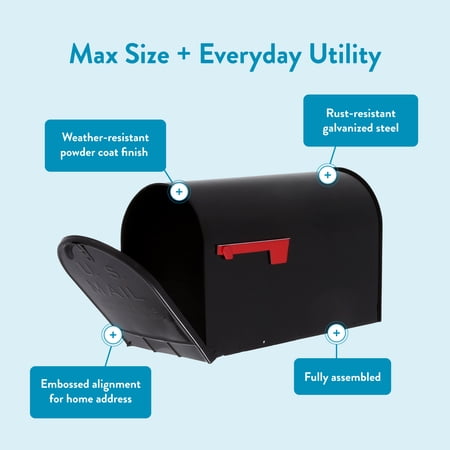 ARCHITECTURAL MAILBOXES STANLEY GALVANIZED STEEL, EXTRA LARGE, POST-MOUNT MAILBOX IN BLACK