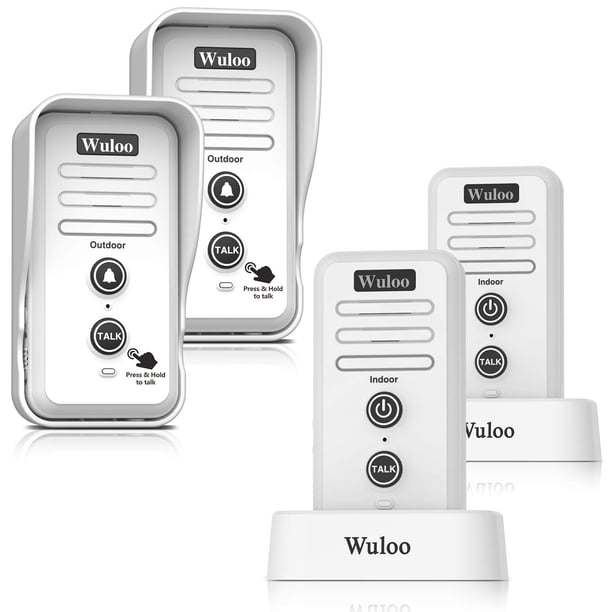 Timbres de intercomunicación inalámbricos para el hogar y el aula, Wuloo Intercomunicador Timbre electrónico resistente al agua con alcance de 1/2 milla, 3 niveles de volumen, batería recargable, incl