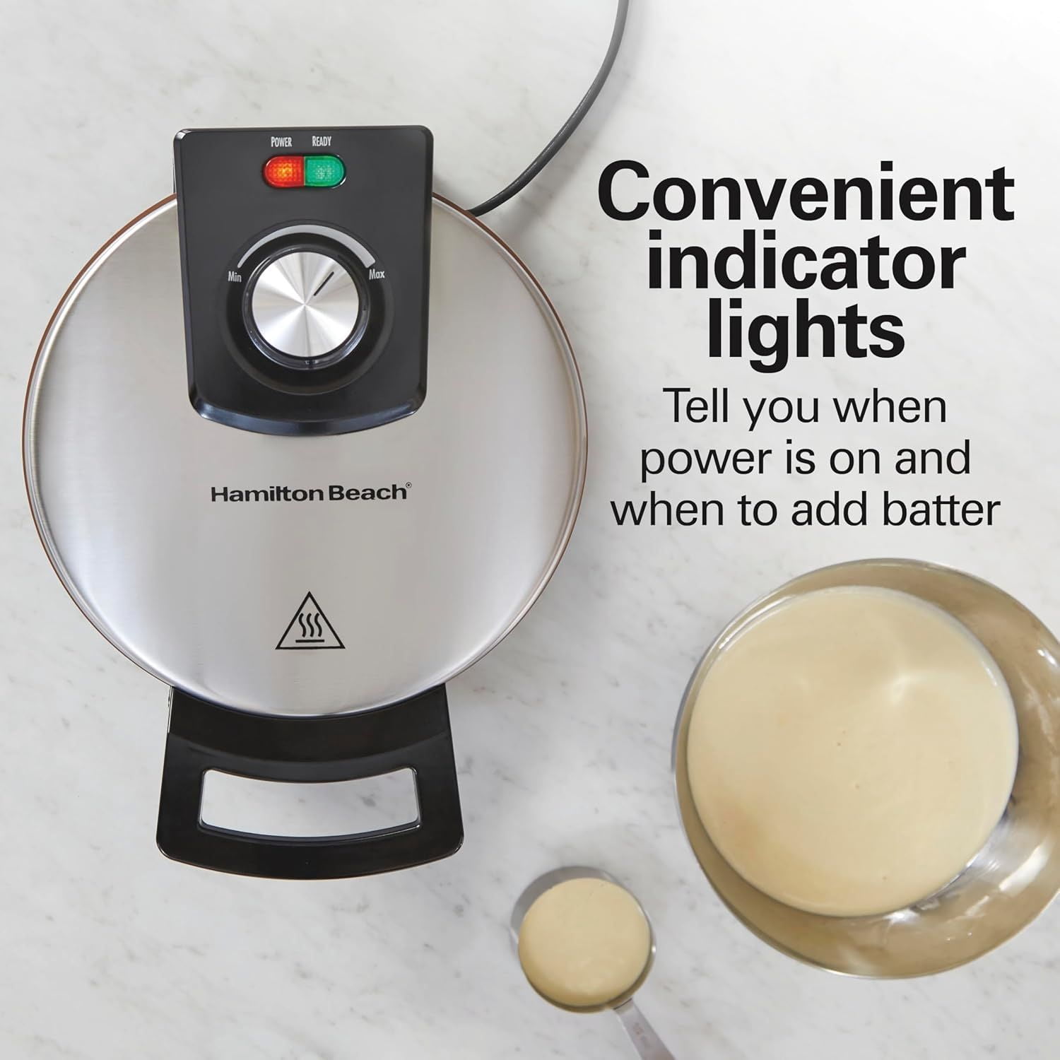 Belgian Waffle Maker with PFAS-Free Non-Stick Ceramic-Coated Plates, Browning Control, Indicator Lights, Stainless Steel