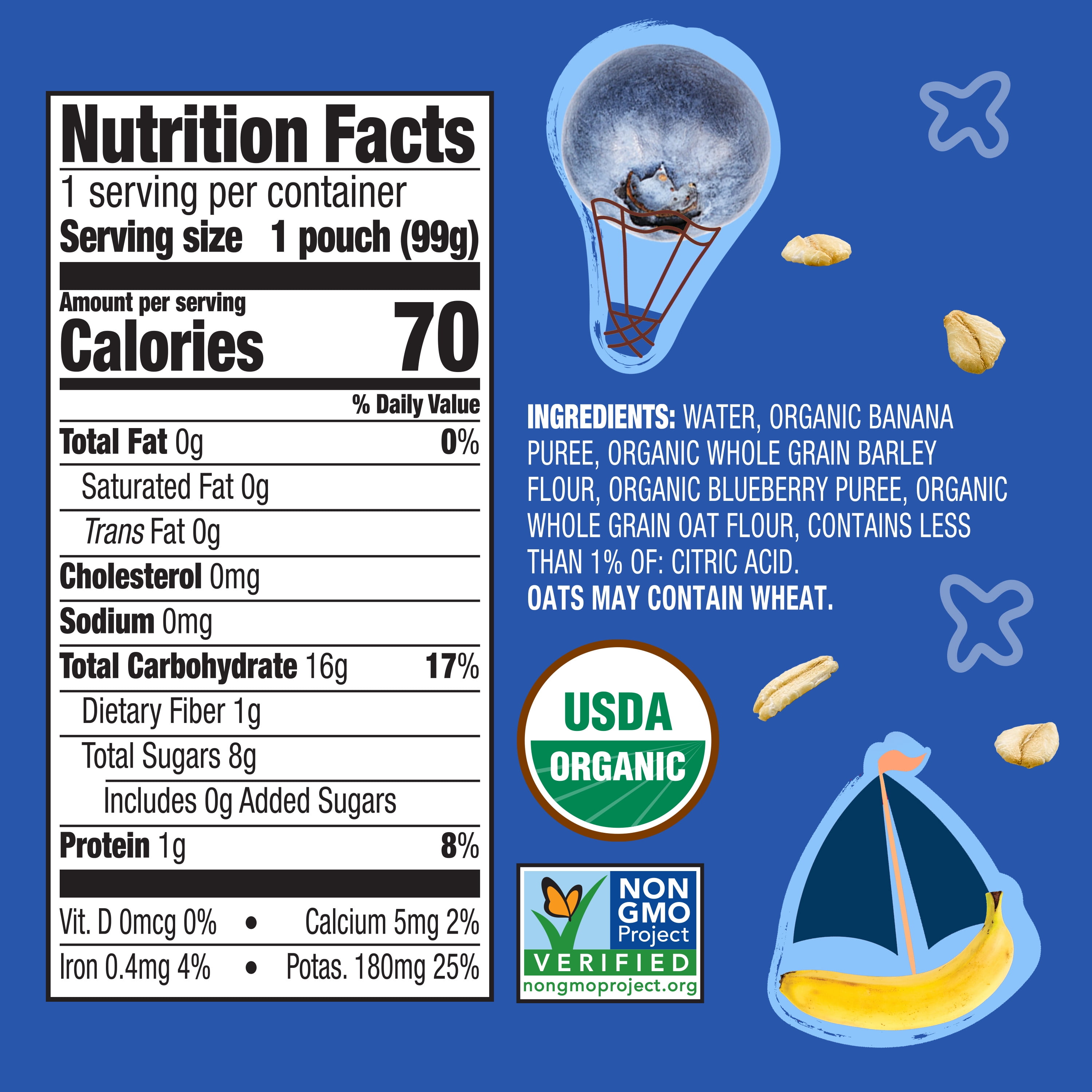 (12 pack) Earth's Best Organic Stage 2 Baby Food, Banana Blueberry Oat Fruit & Grain Puree, 3.5 oz Pouch