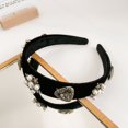 thumbnail image 2 of Diadema con joyas barrocas negras, diadema ancha con diamantes de imitación y perlas, diadema ancha de terciopelo para el pelo para mujer (elegante), 2 of 3
