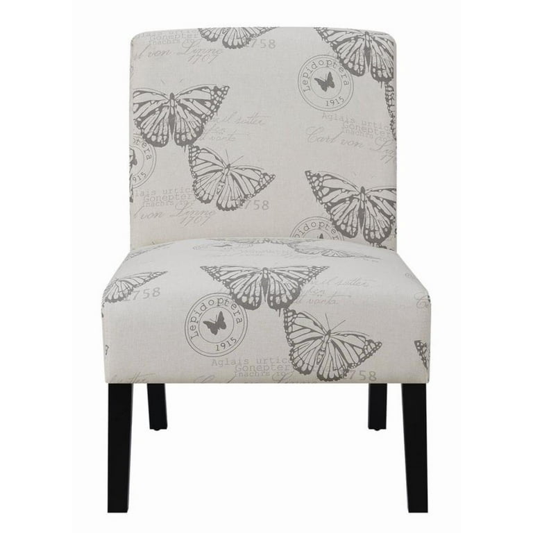 Upholstered Accent Chair With Butterfly Pattern Black And Grey