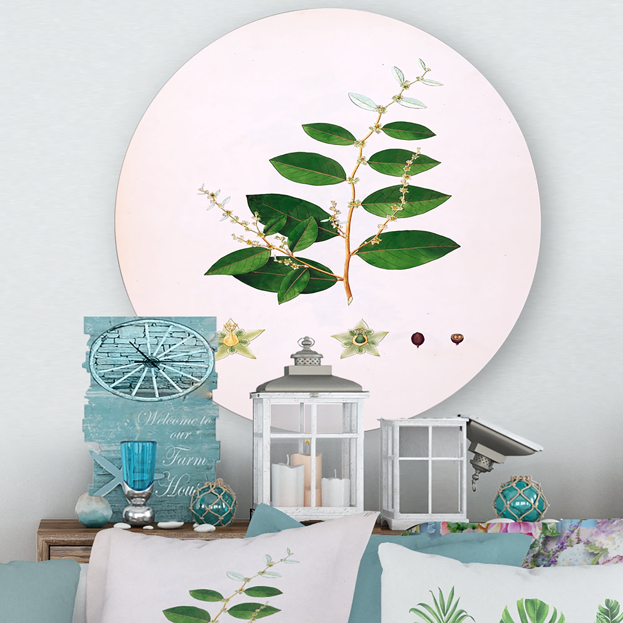 Designart 'Ancient Plant Life XVI' Farmhouse Circle Metal Wall Art 23x23 - Disc of 23