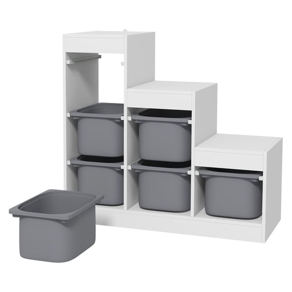 Toy Storage Organizer 3 Layers, Bookshelf for Kids Ages 3-8, Playroom Bedroom, 6 Bins, Gray