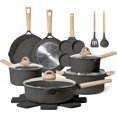 thumbnail image 1 of Juego De 17 Ollas Y Sartenes, Sartén antiadherente de mármol incluye cuchara y espátula, Juego de cocina para autocaravana sartén y Incluye sartén y olla para sopa, Uso En Cocina De Inducción（Negro）, 1 of 4