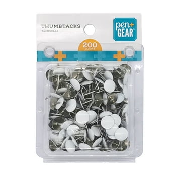 Pen + Gear Thumbtacks, Nickel Plated White Head, 200 Count, Pins and Tacks