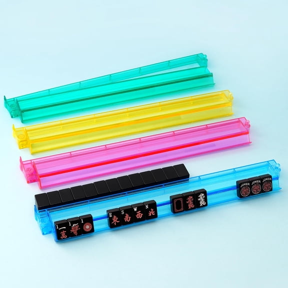 4 Pcs Multicolor Acrylic Mahjong Racks with Tile Pushers - American Mahjong Tile Rack Set