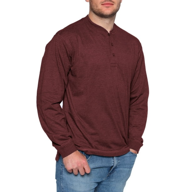 North Hudson Men's Three Button Long Sleeve Henley Sueded Jersey Knit