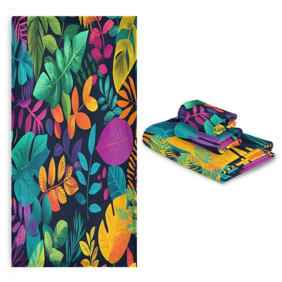 3 Pack Towel Set with Bath Towels, Hand Towels & Washcloths for Everyday Use Brightly Colored Leaves