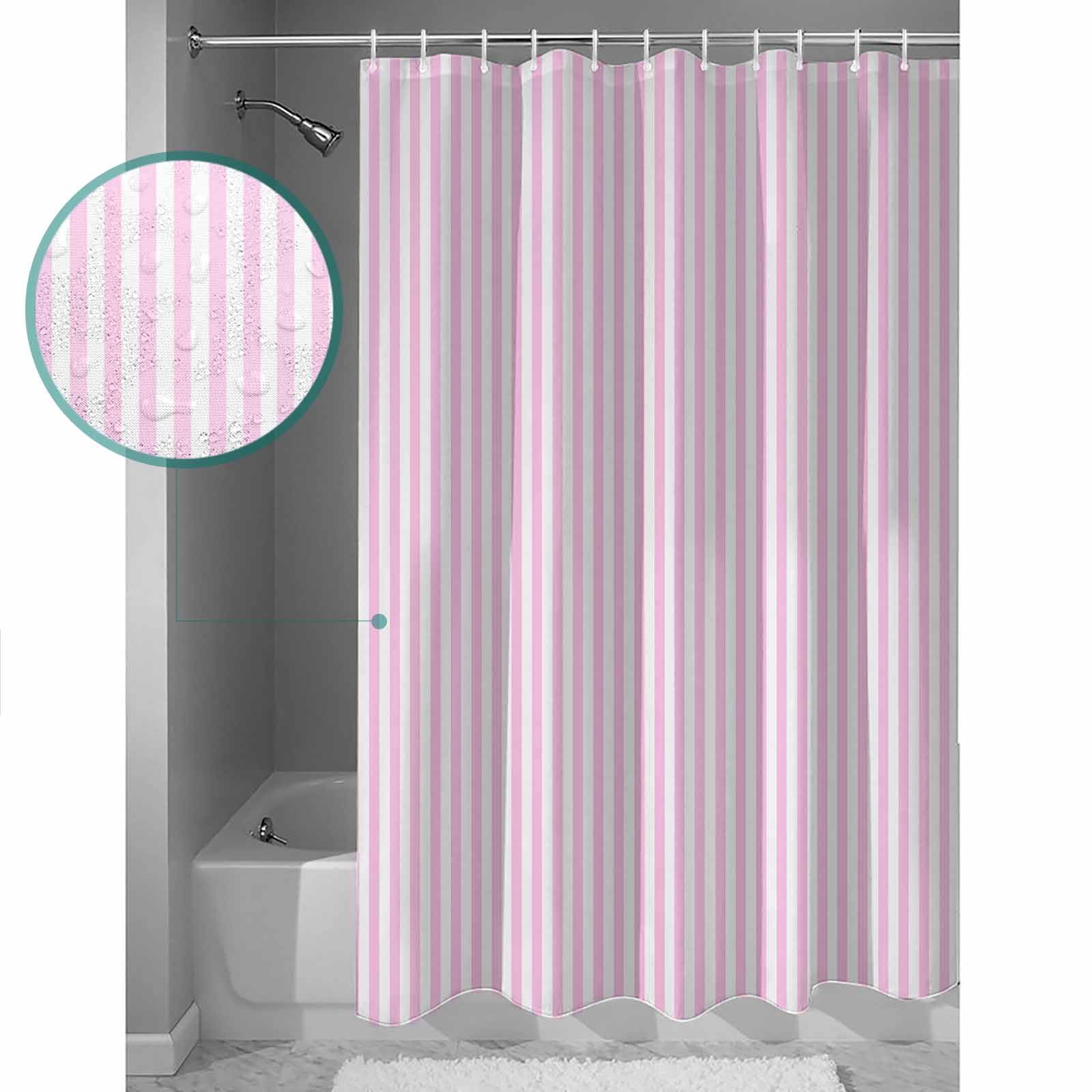 60x72 Inch Shower Curtains for Bathroom Pink White Stripe Fabric Bath Curtain Decor Modern Minimalist Geometric Striped Waterproof Restroom Curtains Shower Set Accessories with 12 Hooks 60 Inch