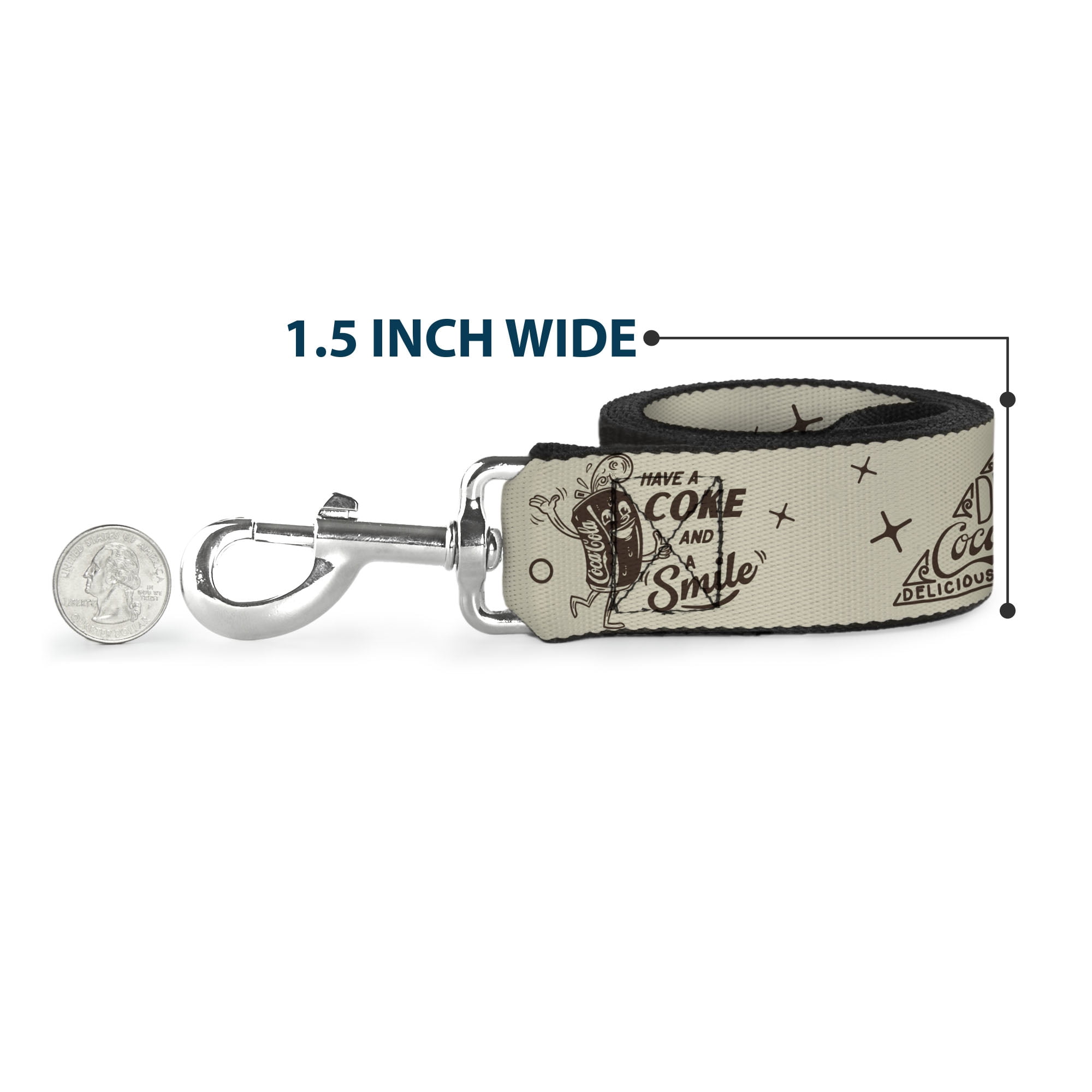 The Coca-Cola Company Pet Leash, Dog Leash, Vintage Coca Cola Coke Icons and Ad Logos White Brown, 6 Feet Long 1.0 Inch Wide