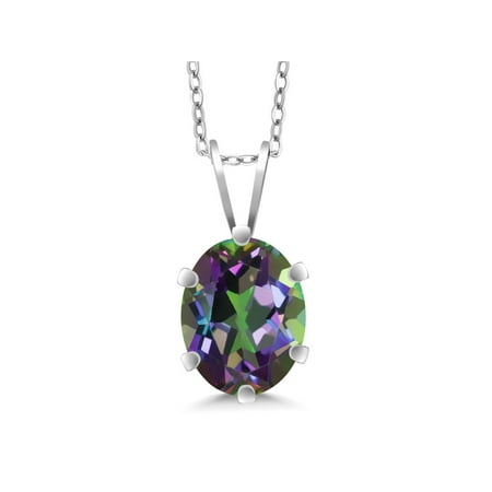 - 2.30 Ct Oval Shape Green Mystic Topaz 925 Sterling Silver Pendant 18