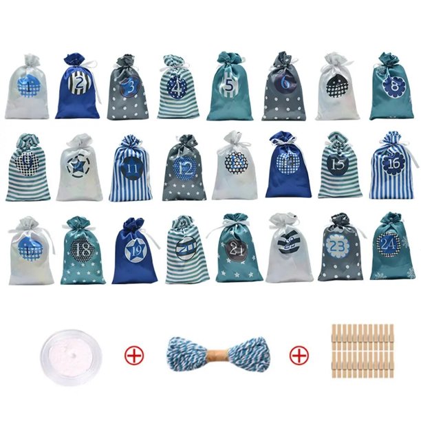 Conjunto de 6 estilos de 24 Uds para Navidad, calendario de Adviento, cuenta atrás, bolsa de dulces, paquete de cordón, bolsillo DIY, bolsa de regalo para Calendario de Adviento de Navidad