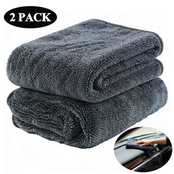 Yalumo 2 Pack Large Car Drying Towel, 35"x24” Microfiber Towels for Cars, Super Absorbent Drying Towels Car Detailing, Twist Pile Microfiber Towel for Auto Detailing, SUV, Truck, Gray