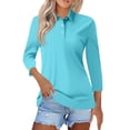 thumbnail image 3 of JoveMarine Women's Solid Color Lapel 3/4 Sleeve Button Up Shirt Casual Summer Top with Button Decor Lightweight Blouse for Spring Daily Wear Sky Blue M, 3 of 6