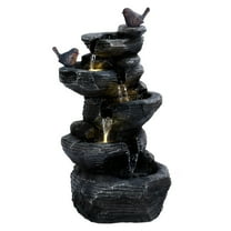 WETS 5-Tiers Cascading Rock Water Fountain, Outdoor Water Fountain with LED Light, Outside Patio Water Features Fountain, Garden Waterfall Decor for Patio, Backyard, Porch and Home Art Decor AB