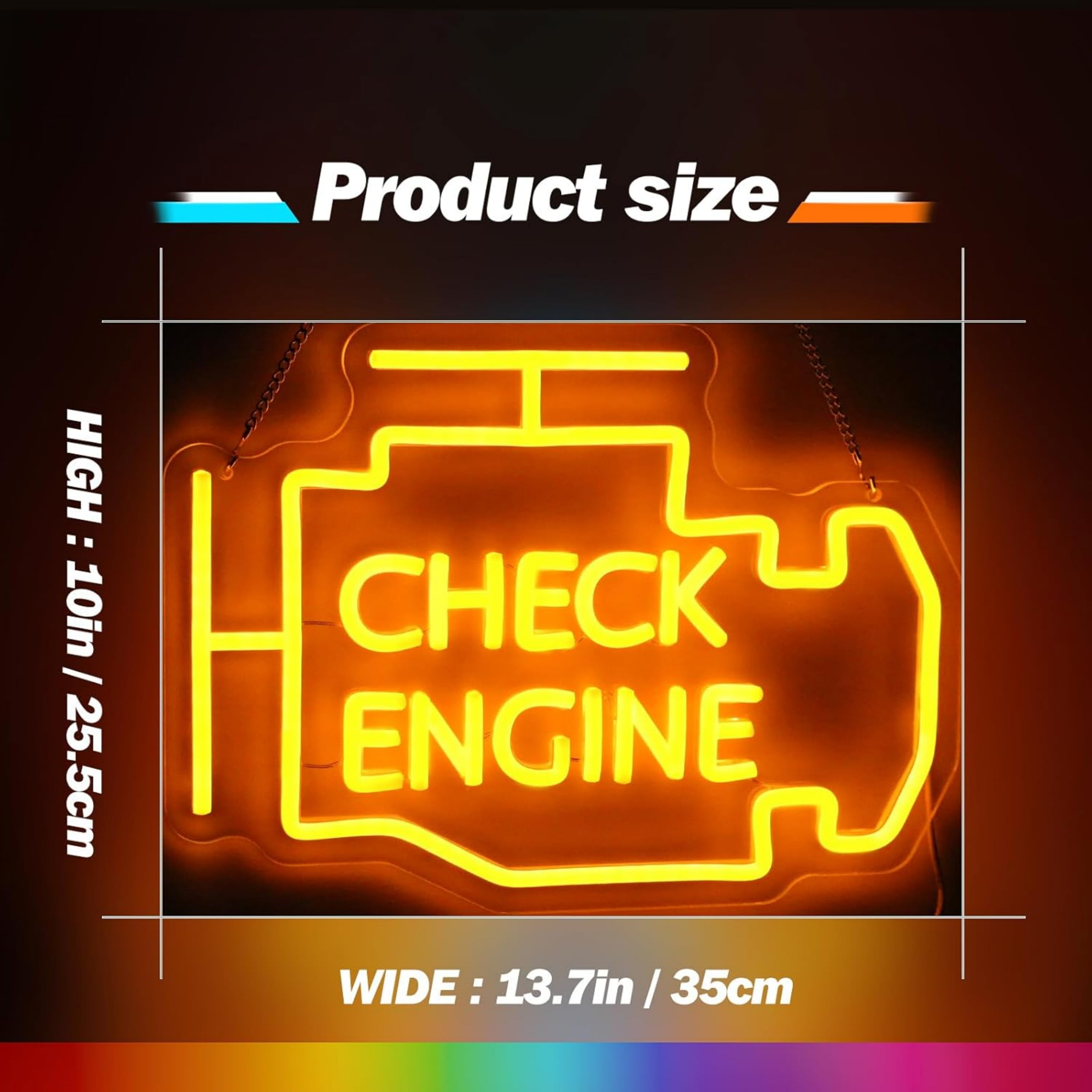 UPONRAY Check Engine Neon Signs, 13.7'*10' Dimmable & USB-Powered LED Neon Light, Stylish Wall Decor for Man Cave, Garage, Workshop(LED Strip Letters)