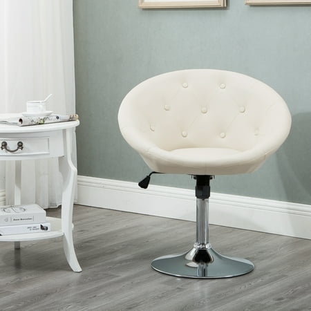 Contemporary Lounge Chair Heynemo Round Tufted Swivel Chair, Luxury Leather Contemporary Saucer Chair Back Adjustable Tilt Lounge Accent Chair, Cream ()