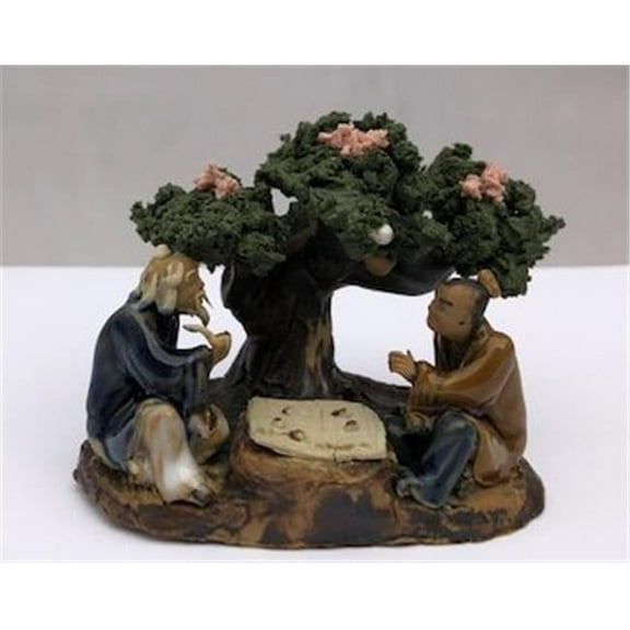 Bonsai Boy e3291 Ceramic Figurine - Two Men Playing Board Game Under A Tree