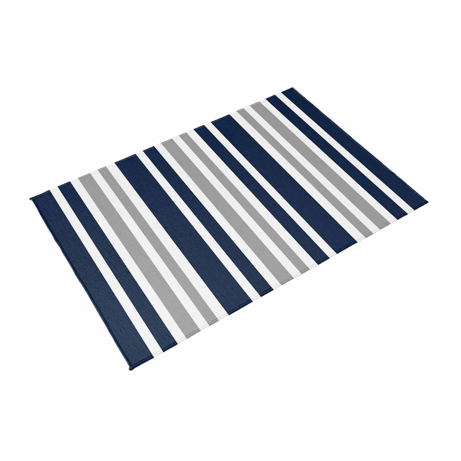 Navy Blue Grey Striped Outdoor Rug for Patio/Deck/Porch, Non-Slip Large Area Rug 3 x 5 Ft, Modern Minimalist Ombre Lines Indoor Outdoor Rugs Washable Area Rugs, Reversible Camping Rug Carpet Runner
