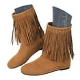 thumbnail image 6 of Mostsola Hidden Wedge Cowboy Boots for Women Casual Pull on Suede Fringe Round Toe Mid Calf Boots, 6 of 9