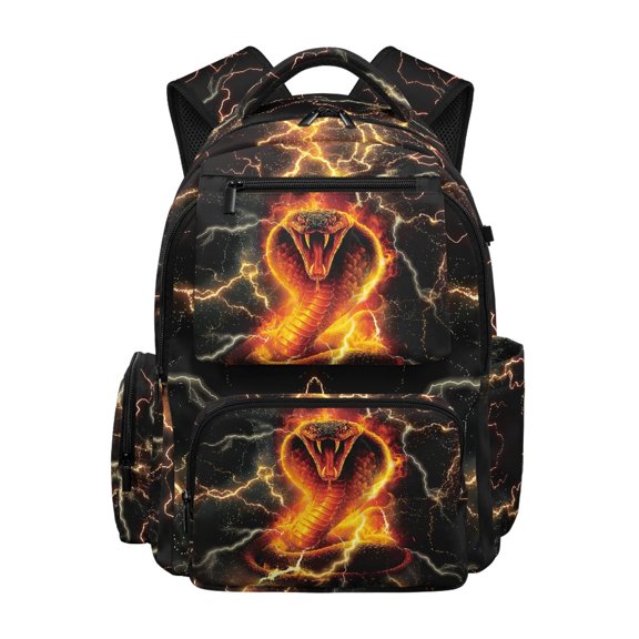 HELLHERO Fire Cobra Lightning Print Ventilated Padded Soft Shoulder Bookbags with Waterproof Multi Pocket Book Bag, Side Pockets 17 Inch Backpack for School Back to School