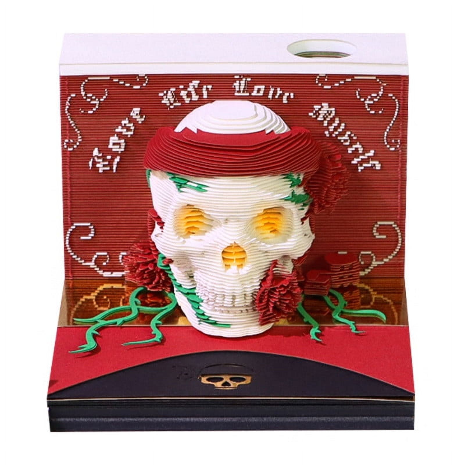 YIKA Halloween Ornaments Time Piece Calendar 2026 Desk Calendar Skeleton Calendar Paper Carving Art Memo Pad Notepad Gift For Christmas Housewarming Desktop Decoration