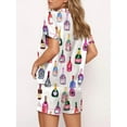 thumbnail image 6 of Argulvti Womens 2 Piece Pajamas Set Polyester Short Sleeve Champagne Print Button Up Shirt + Shorts, 6 of 7