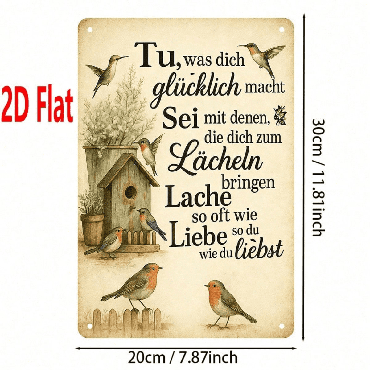 Bird & Birdhouse Metal Wall" Wall Decor, 7.87x11.81 in 2D Flat Unframed Plaque Sign, 2D Flat Unframed Plaque Sign, Weatherproof Rust