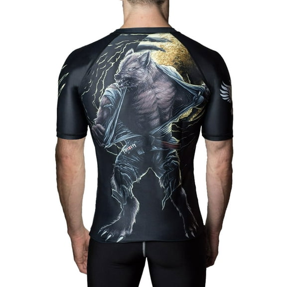 Raven Fightwear Men's BJJ Horror Werewolf Short Sleeve Rash Guard MMA Black
