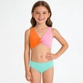 thumbnail image 2 of ibiyuan Toddler Swimsuit Girl Two Piece Adjustable Straps Girls Bathing Suit Rash Guard Tankini for Girls Padded Color Block Swimwear with Cover Up Skirt,13-14 Years, 2 of 4