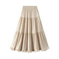 thumbnail image 2 of USSUMA Skirts for Women Trendy Summer Midi Skirt Solid Color High Waist Pleated Mid-Calf Skirt Retro Dresses Loose Skirt Camping Beige Skirt for Women Free Size, 2 of 7