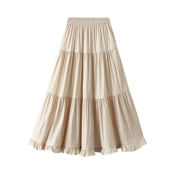 Cavosen Tulle Skirts for Women Mesh High Waisted Plain A-Line Skirts Midi Skirts Tiered Layered Lightweight Flowy Trendy Calf Length Skirts Work Loose Fall Winter Clothes Beige