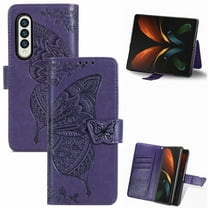 Galaxy Z Fold 3 Case, Galaxy Z Fold d 3 Wallet Folio Case Magnetic Closure RFID Blocking Card Slots Kickstand Shockproof Case for Samsung Galaxy Z Fold 3,Purple