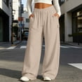 thumbnail image 2 of Womens Wide Leg Sweatpants, Mid Rise Elastic Drawstring Waist Loose Lounge Pants with Pockets, Active Fitness Sports Jogging Daily Wear | VerBelle,Beige L, 2 of 9