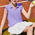 thumbnail image 4 of Abcomgle Girls Ruffle Short Sleeve Polo Shirts V-Neck Collared Girls Golf Shirt Quick Dry Athletic Workout Girls Uniform Shirts, 4 of 6