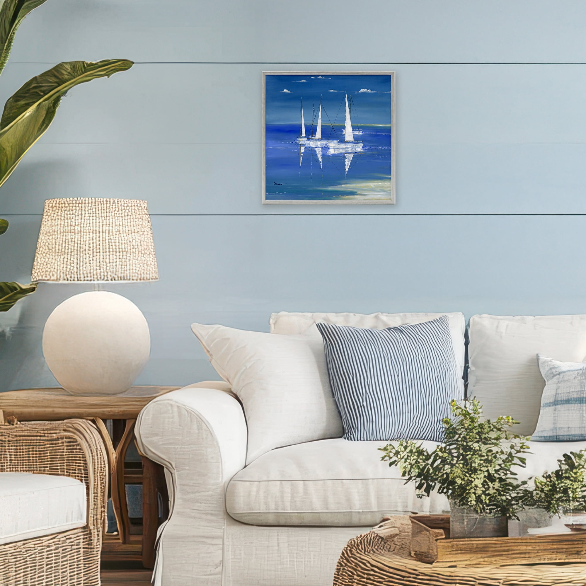 Stupell Industries Serenity Sailboats Reflected on Water Gray Framed Giclee Art, design by Paul Brent