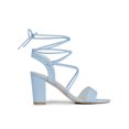 thumbnail image 3 of BLISSFUL STEP Women's Shoes Faux Suede Lace Up Block Heel Slingback Open Toe Sandals Sky Blue 10, 3 of 7