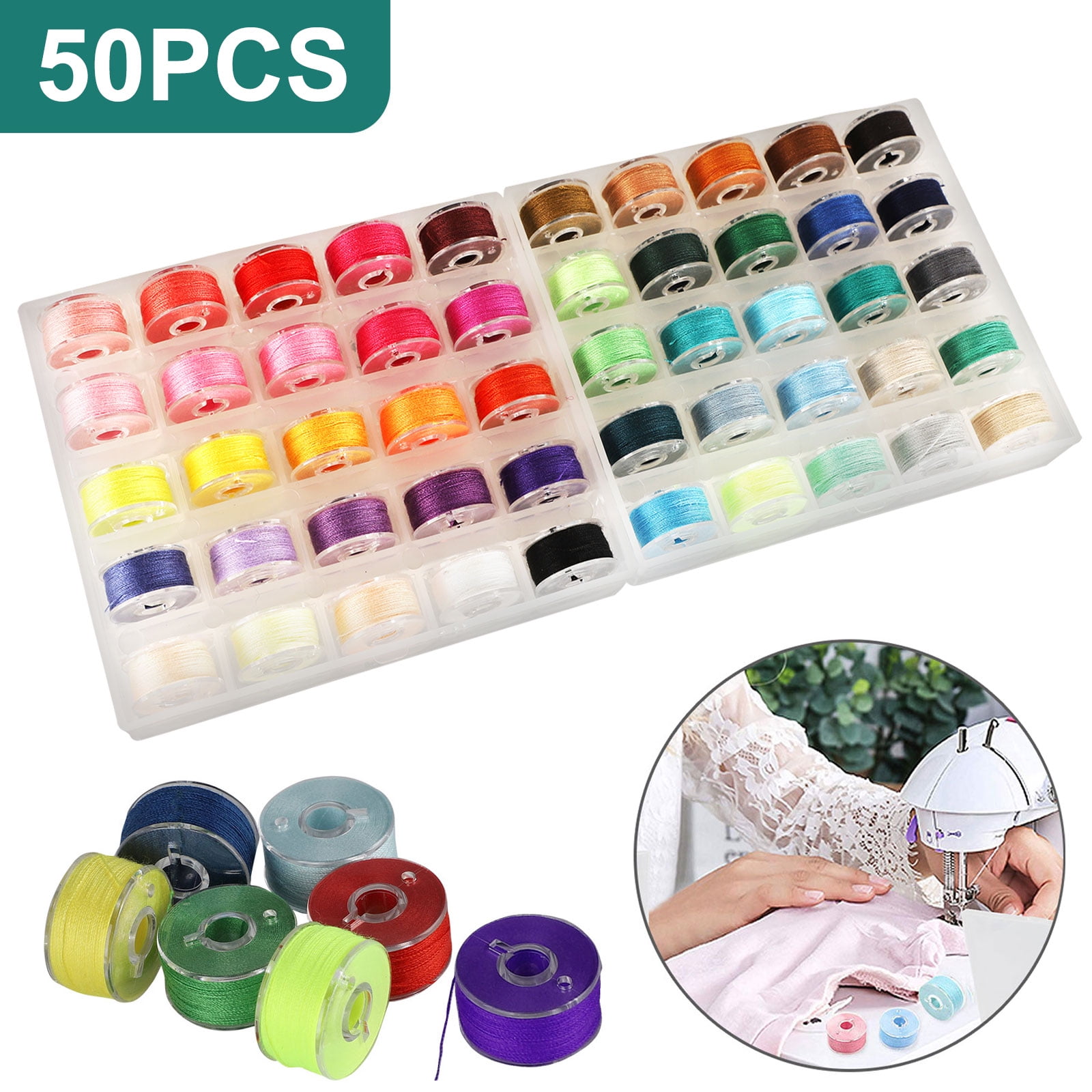 50/36/25pcs Bobbins and Sewing Threads with Bobbin Case for Multiple